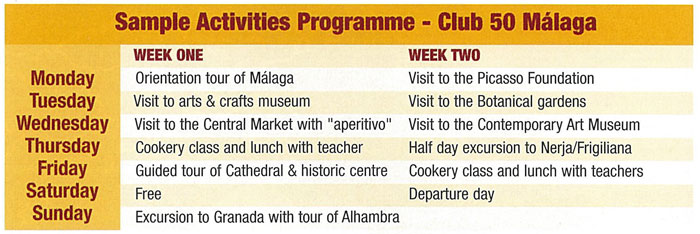 Club 50+ programme of activities/excursions